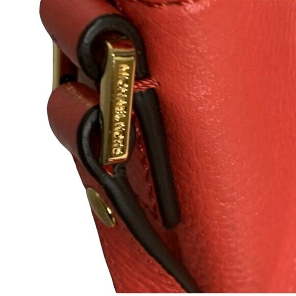 Michael Kors Red Pebbled Leather Oversized Shoulder Bag With Gold Chain Strap - Picture 9 of 11